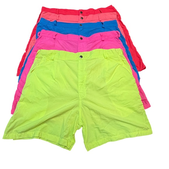 Vintage 90s Neon Nylon Shorts Made USA Size 36 Coral Surf Swim Beach